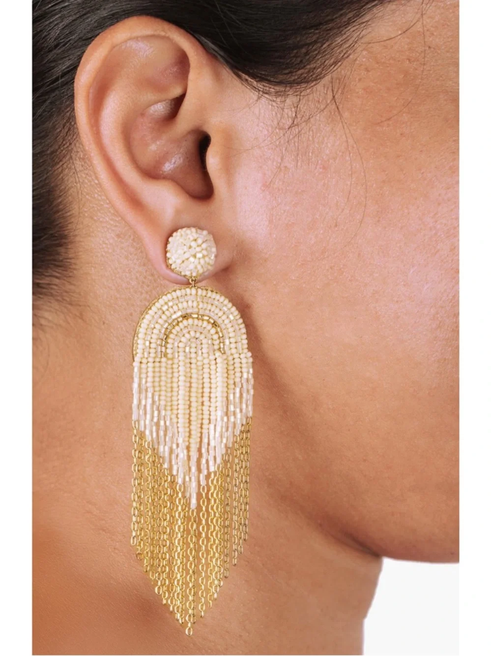Deepa Gurnani Circe Beaded Fringe
Drop Earrings White Gold Dangle Handmade Boho - Picture 2 of 3